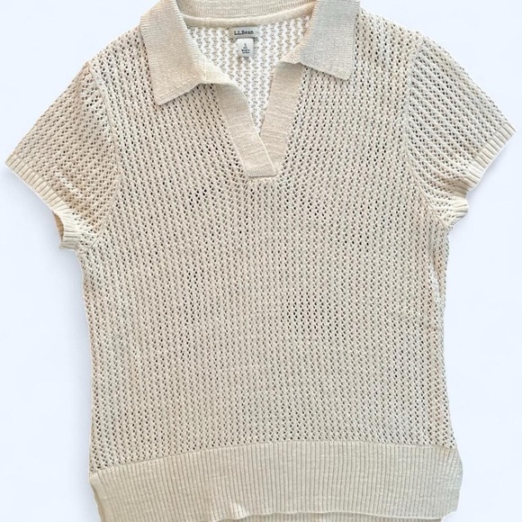 L.L. Bean Women’s Organic Cotton Slub Pointelle Sweater, Polo Preppy Small - Picture 5 of 11